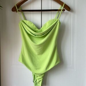 Zara | Bright Green Draped sweetheart Bodysuit